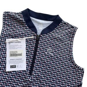 Rhoback Women's XS Queen of Hearts Fleet Navy Soft Pink Sleeveless Zip Polo Golf